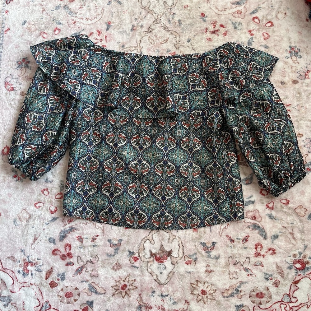 Sachin + Babi Teal and Rust Off-Shoulder Printed Blouse